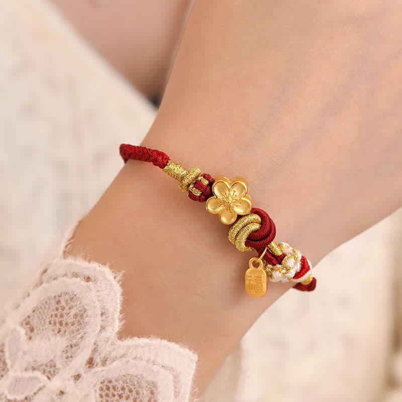 Wear FengShui Peach Blossom Happiness Charm Luck Red String Bracelet