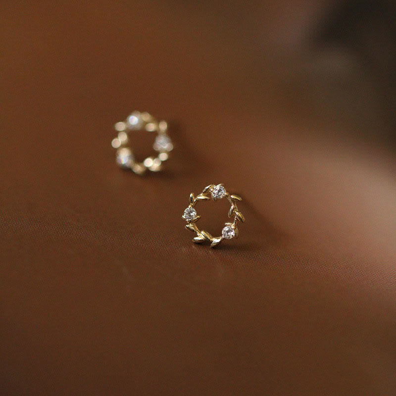 Wear FengShui 925 Sterling Silver Posts Copper Metal Tiny Wreath Stud Blessing Flower Earrings