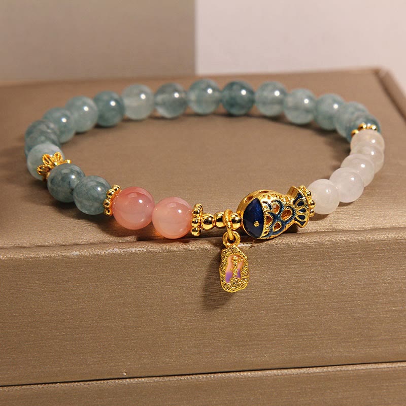 Wear FengShui Jade Yanyuan Agate White Jade Koi Fish Scripture Charm Luck Bracelet