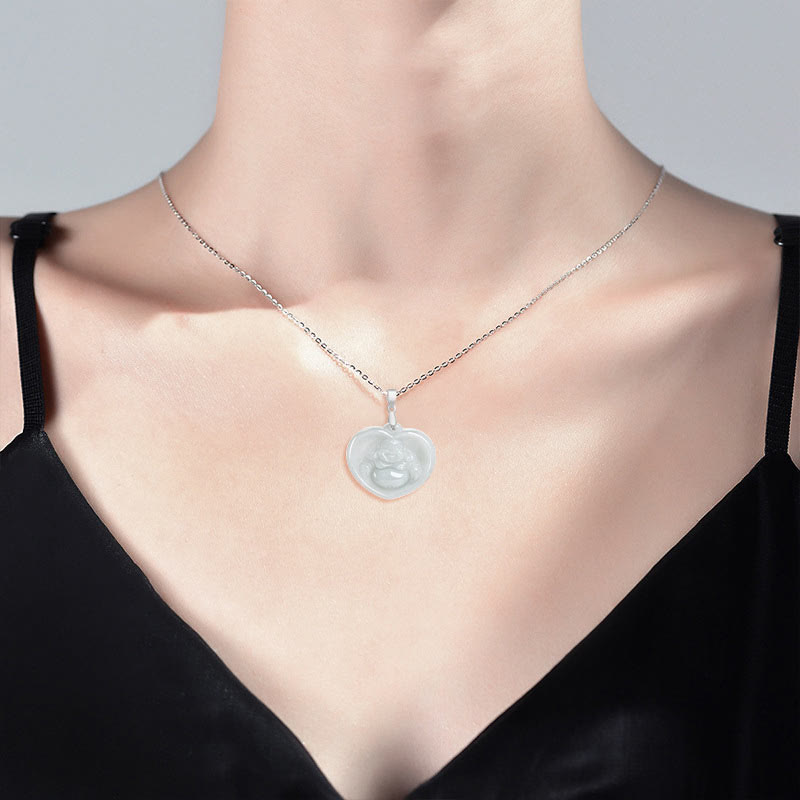 Wear FengShui Laughing Buddha White Jade Luck Blessing Titanium Steel Chain Necklace Pendant