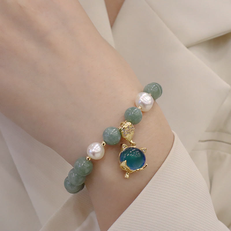 Wear FengShui Jade Pearl Color-Changing Fox Charm Luck Bracelet
