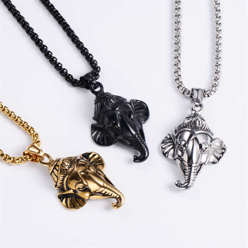 Wear FengShui Ganesh Ganpati Elephant Titanium Steel Protection Pendant Necklace