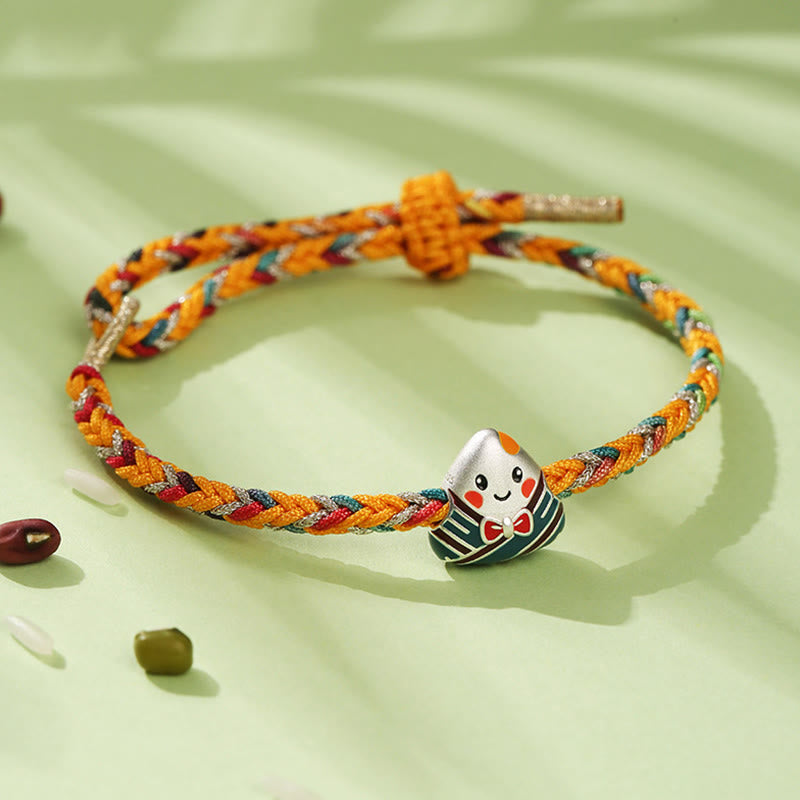 Wear FengShui 925 Sterling Silver Dragon Boat Festival Zongzi Pattern Luck Handmade Multicolored Rope Child Adult Bracelet