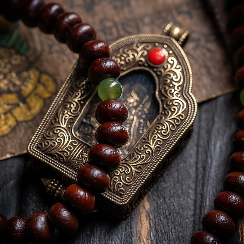 Wear FengShui Natural Tibet 108 Mala Beads Purple Bodhi Seed Hetian Cyan Jade Copper Dorje Peace Bracelet