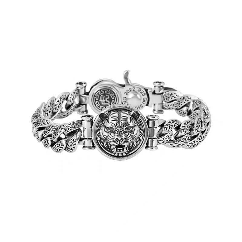 Wear FengShui Tiger Tang Dynasty Flower Design Engraved Luck Energy Bracelet