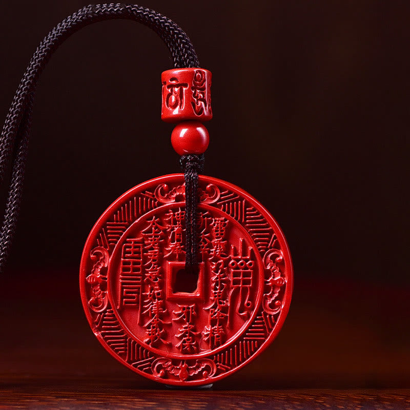 Wear FengShui Natural Cinnabar Mountain Ghosts Spend Money Bagua Blessing Necklace Pendant Key Chain