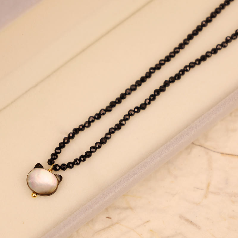 Wear FengShui Black Spinel Cute Cat Motivate Choker Necklace