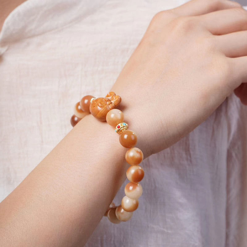 Wear FengShui Natural Bodhi Seed Lovely Rabbit Peace Bracelet