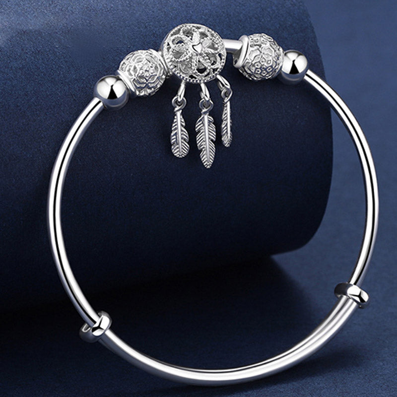 Wear FengShui Tibetan White Copper Blessing Dream Catcher Charm Bracelet
