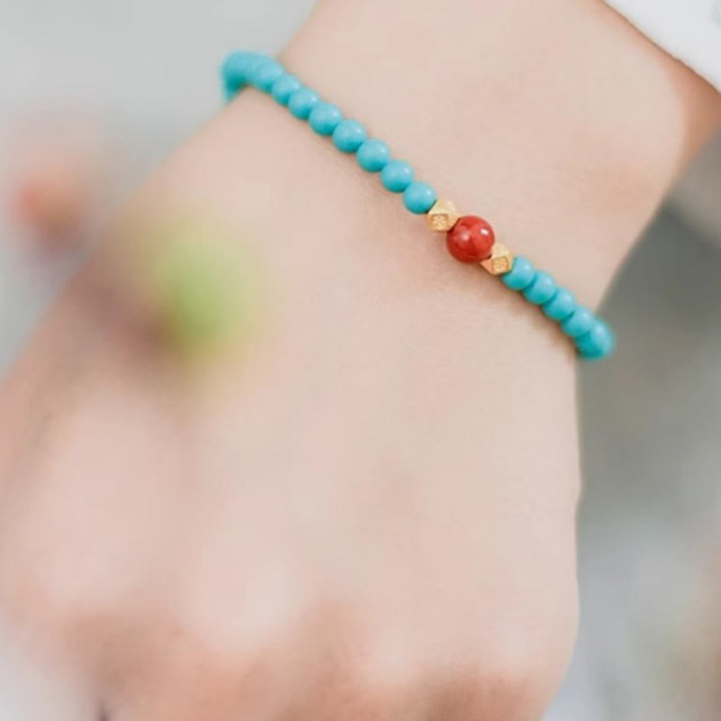 Wear FengShui Turquoise Red Agate Beaded Protection Bracelet