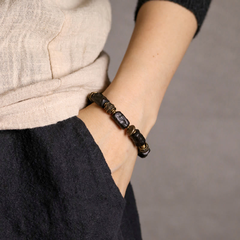 Wear FengShui Tibetan Ebony Wood Copper Calm Peace Bracelet
