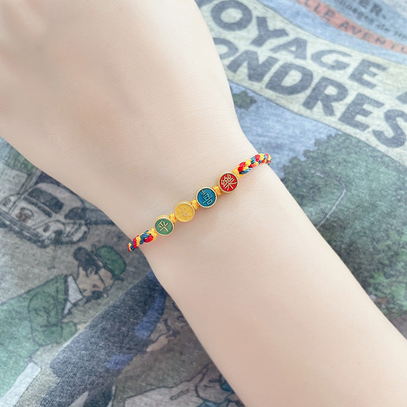 Wear FengShui Handmade Dunhuang Color Thread Peace And Joy Protection Braid String Bracelet