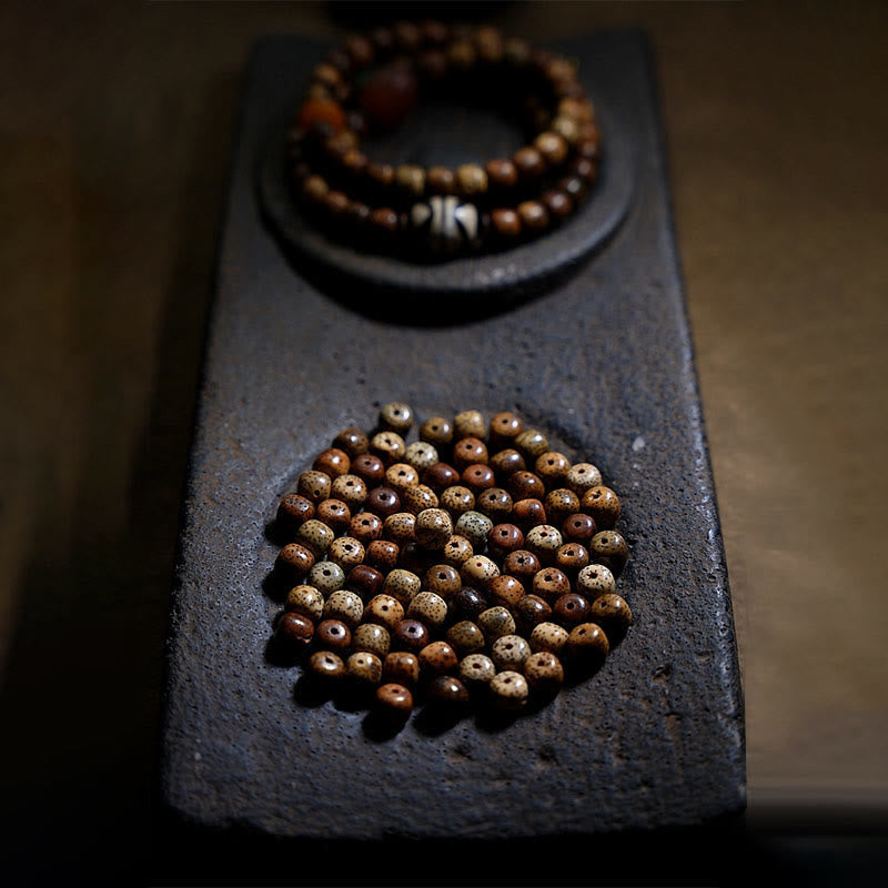 Wear FengShui Tibetan Bodhi Seed Amber Dzi Bead Agate Zakiram Goddess of Wealth Beads Triple Wrap Bracelet