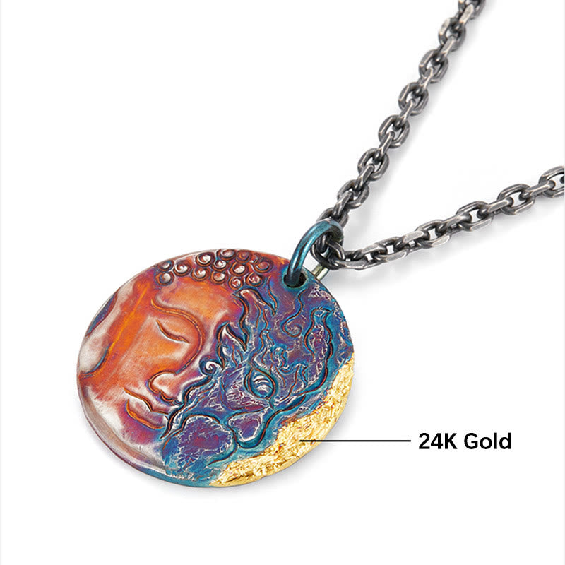 Wear FengShui 999 Sterling Silver 24K Gold Half Demon Half Buddha Compassion Necklace Pendant