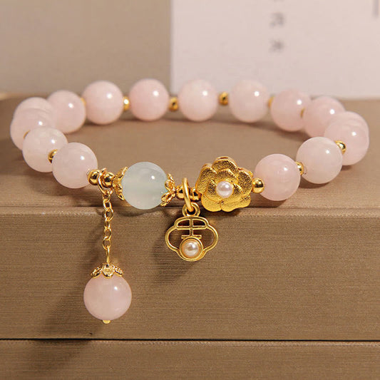 Wear FengShui Natural Pink Crystal Lucky Flower Warmth Bracelet