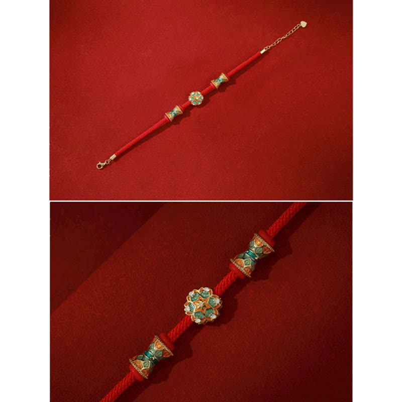 Wear FengShui Dunhuang 925 Sterling Silver Lotus Drum New Beginning Red Rope Bracelet