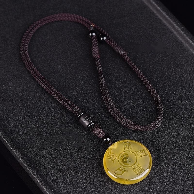 Wear FengShui Taoism Five Sacred Mountains Yin Yang Symbol Liuli Crystal Balance Necklace Pendant Key Chain