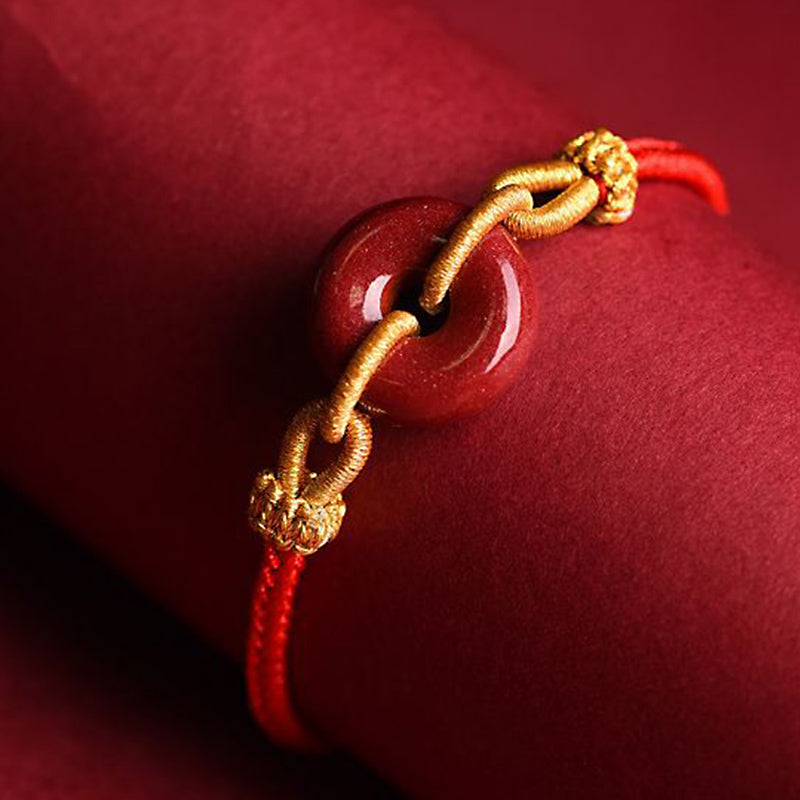 Wear FengShui Handmade Cinnabar Peace Buckle Blessing Braided Rope Bracelet