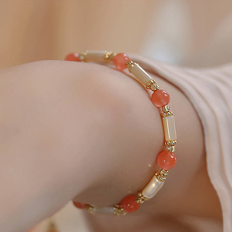 Wear FengShui Tridacna Stone Red Agate Hetian Jade Blessing Bracelet