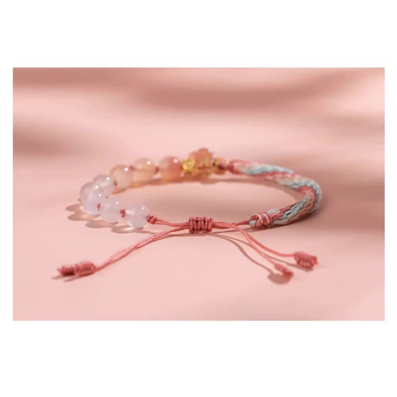 Wear FengShui Natural Gradient Agate Reincarnation Knot Peach Blossom Wealth Luck Handmade String Bracelet