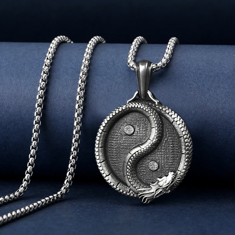 Wear FengShui Pure Tin Yin Yang Dragon Luck Strength Necklace Pendant