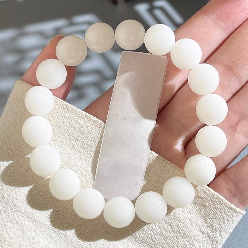Natural Floral-Skin Jade-Like Bodhi Bead Bracelet – 12-13mm Round Beads