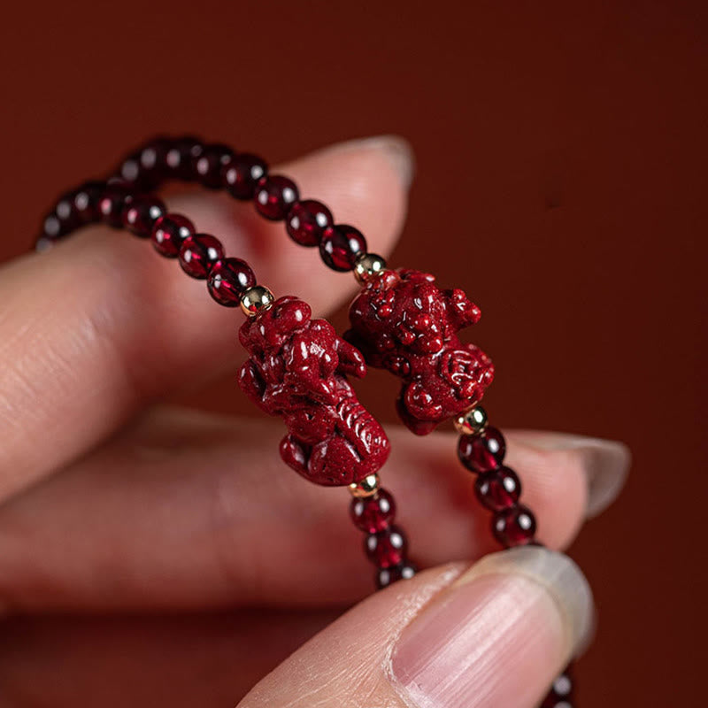 Wear FengShui Garnet Cinnabar PiXiu Blessing Calm String Bracelet