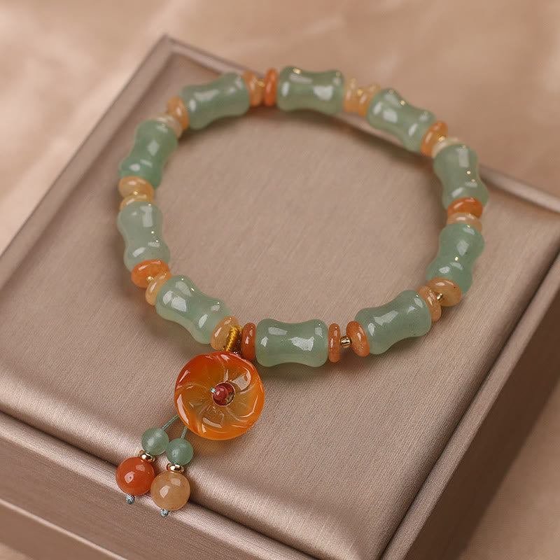 Wear FengShui Natural Jade Bamboo Flower Pattern Luck Bracelet
