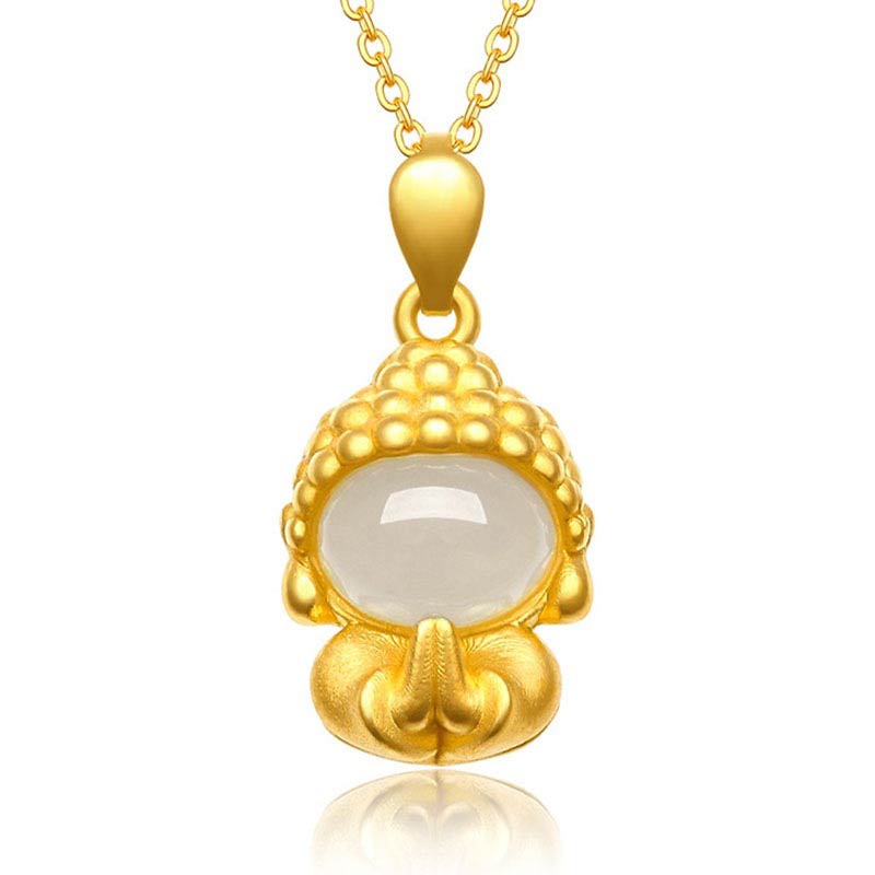 Wear FengShui White Jade Buddha Success Pendant Necklace