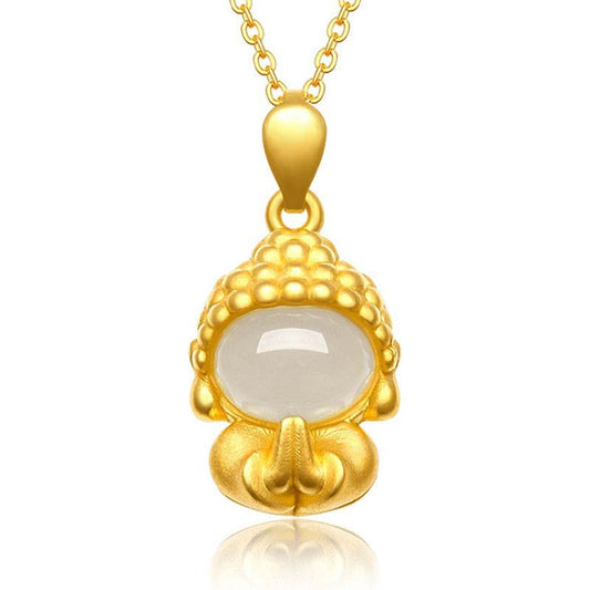 Wear FengShui White Jade Buddha Success Pendant Necklace
