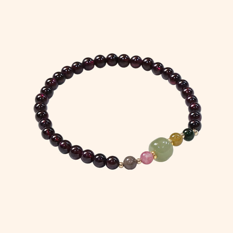 Wear FengShui Natural Garnet Hetian Jade Tourmaline Bead Passion Bracelet