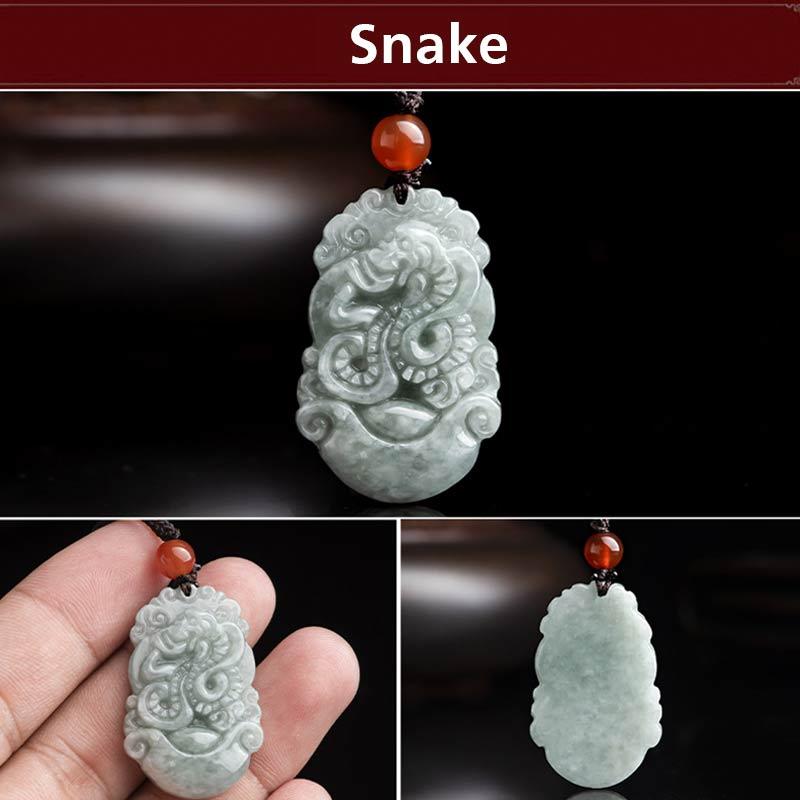 Wear FengShui Natural Jade 12 Chinese Zodiac Sucess Pendant Necklace