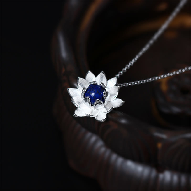 Wear FengShui 925 Sterling Silver Lazurite Lotus Flower Self Care Necklace Pendant