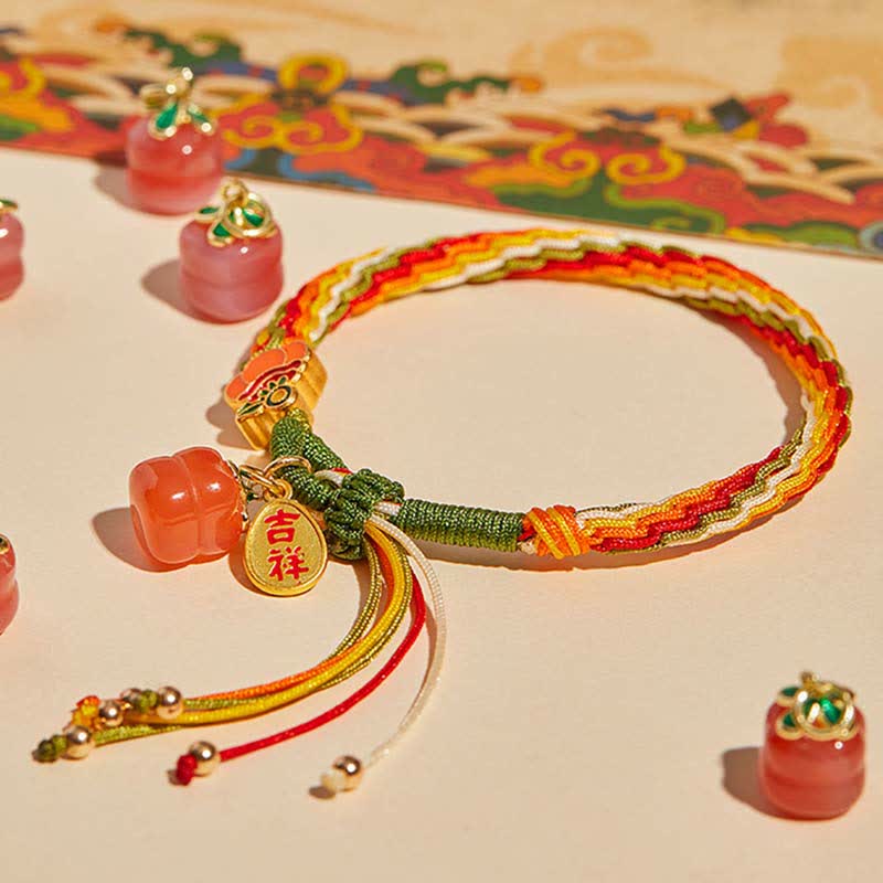 Wear FengShui Persimmon Red Agate Strength Reincarnation Knot Braid String Bracelet