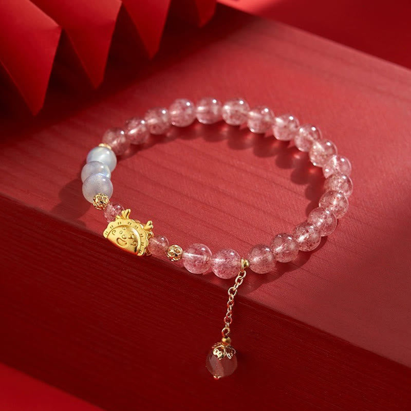 Wear FengShui Year of the Dragon Dumpling Natural Red Agate Garnet Hetian Jade Fu Character Luck Success Bracelet
