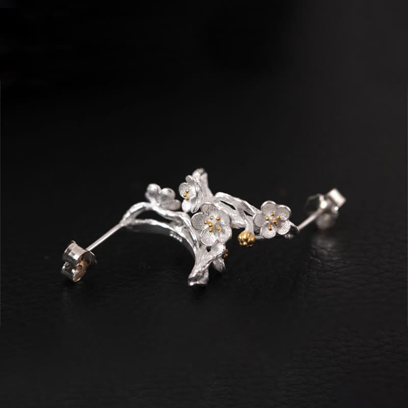 Wear FengShui 925 Sterling Silver Plum Blossom Floral Blessing Earrings