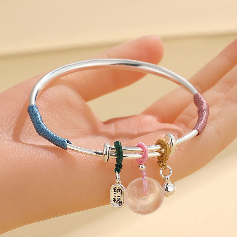 Wear FengShui Pink Crystal Peace Buckle Lucky Flower Love Bracelet Bangle