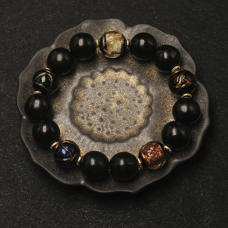 Wear FengShui Western Soapberry Incense Ash Liuli Glass Bead Wealth Bracelet