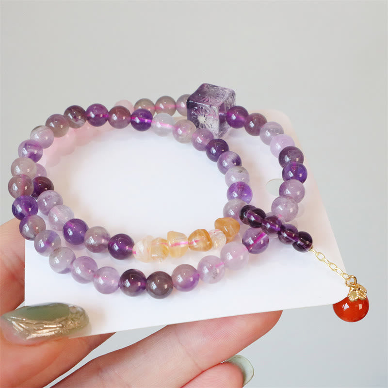 Wear FengShui Natural Amethyst Citrine Positive Transformation Double Wrap Bracelet
