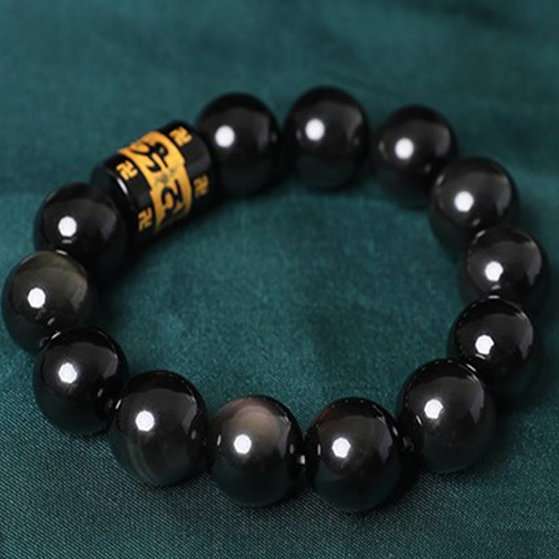 Wear FengShui Rainbow Obsidian Om Mani Padme Hum Swastika Positive Bracelet
