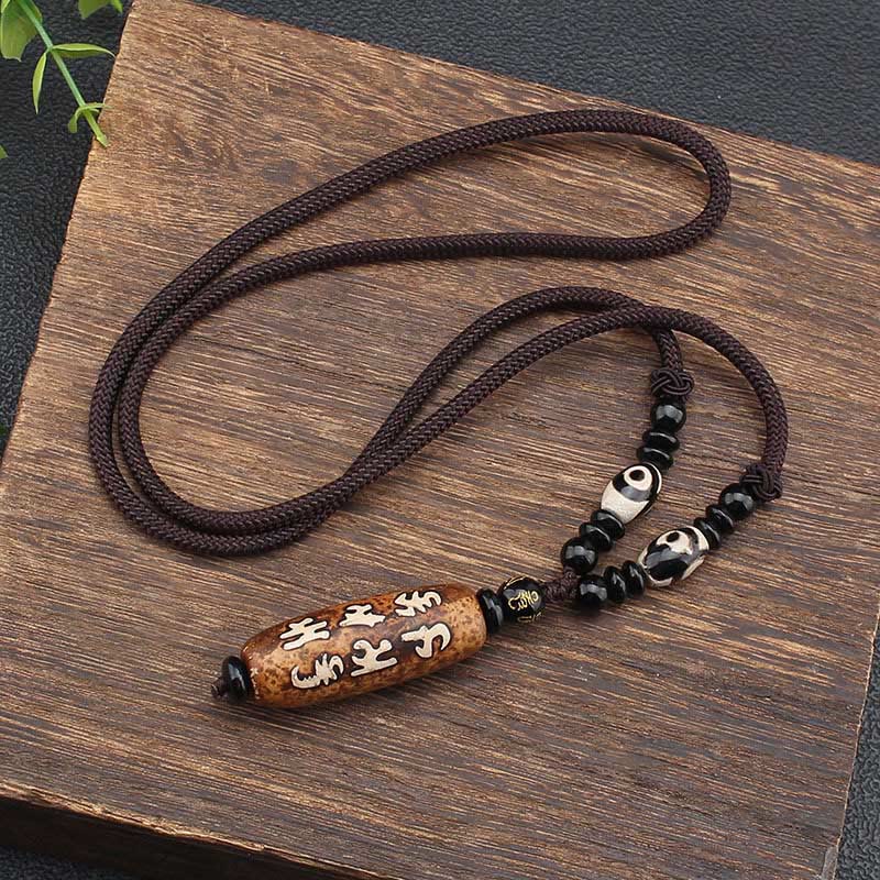 Wear FengShui Tibet Om Mani Padme Hum Dzi Bead Avalokitesvara Pattern Wealth Necklace Pendant