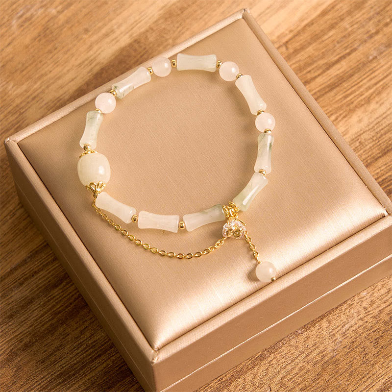 Wear FengShui Tianshan White Jade Bamboo Pattern Luck Blessing Bracelet