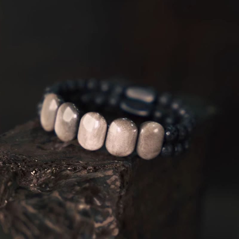 Wear FengShui Natural Silver Sheen Obsidian Lava Rock Communication Bracelet