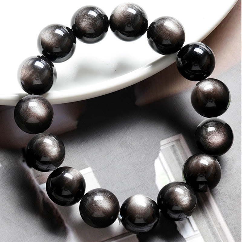 Wear FengShui Natural Silver Sheen Obsidian Soothing Protection Bracelet