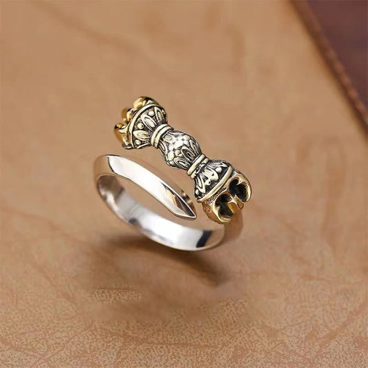 Wear FengShui Tibetan Dorje Vajra Engraved Design Copper Luck Wealth Adjustable Ring