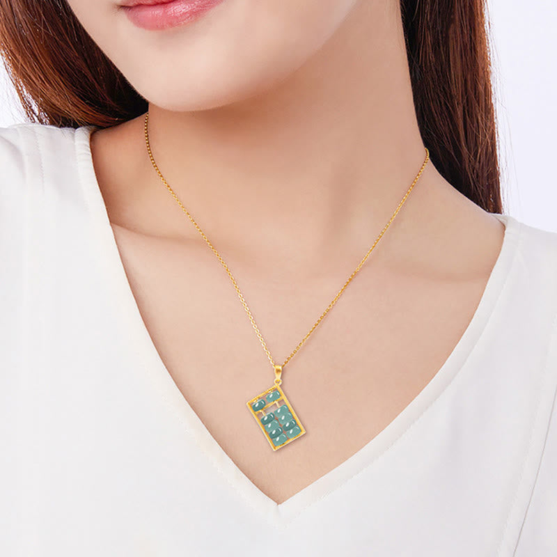 Wear FengShui Natural Jade Abacus Pattern Abundance Titanium Steel Chain Necklace Pendant