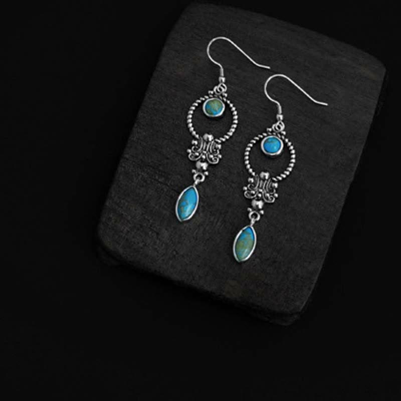 Wear FengShui 925 Sterling Silver Vintage Turquoise Waterdrop Pattern Balance Drop Dangle Earrings