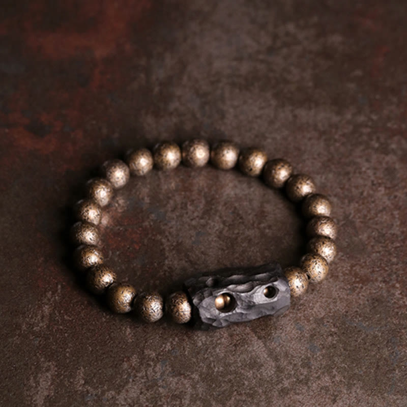 Wear FengShui Tibet Ebony Wood Copper Peace Balance Beaded Bracelet
