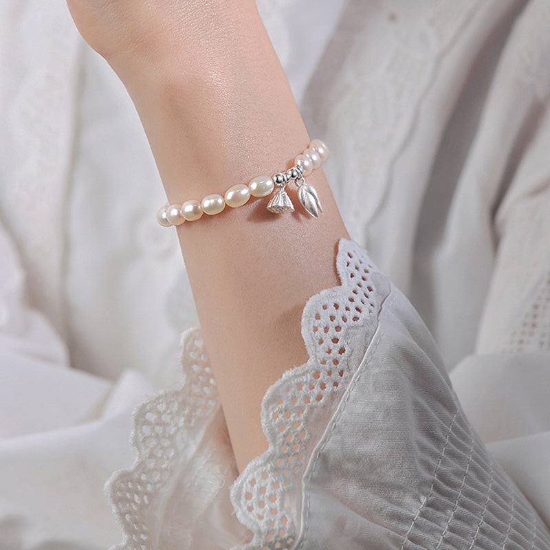 Wear FengShui 999 Sterling Silver Lotus Flower Pod Natural Pearl Healing Bracelet