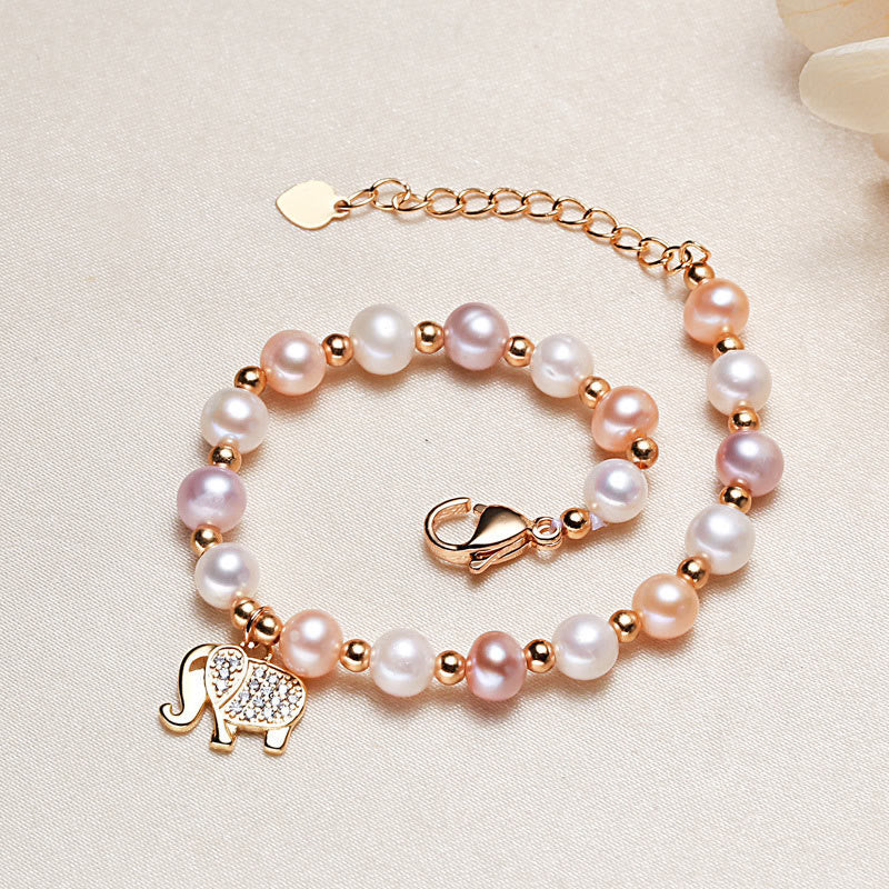 Wear FengShui 18K Gold Plated Pearl Elephant Zircon Charm Sincerity Bracelet